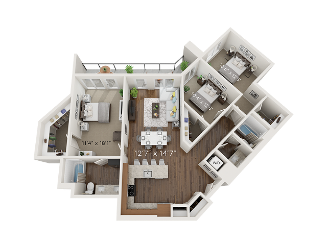 C2 Floor Plan - 3D - Park Avenue Apartments