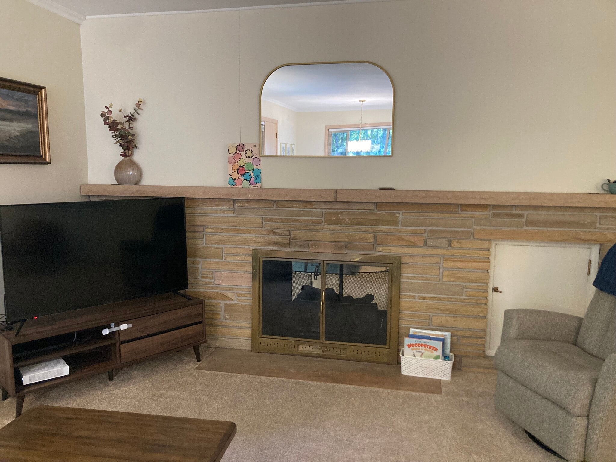 Living room view with mantle and fireplace - 8511 W Wisconsin Ave