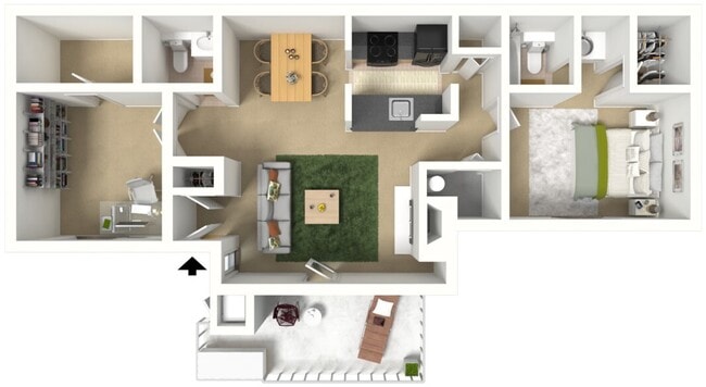 Cross Court - 1B15B - 936 Sq Ft - Heron 3D Furn.jpg - Greens at Cross Court