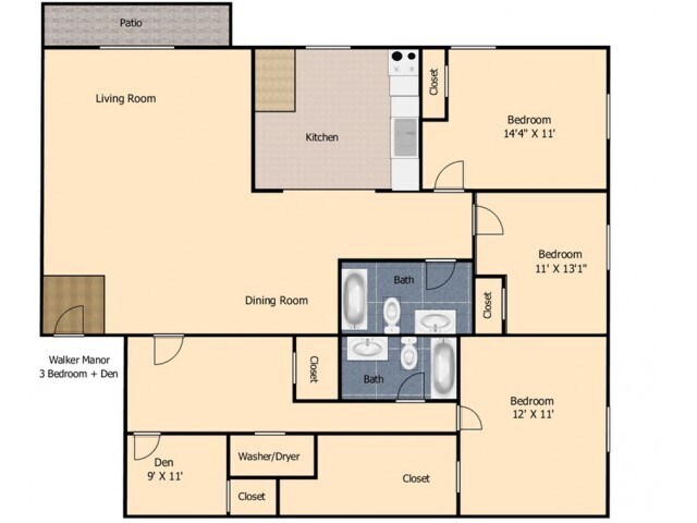 3 bedroom 2 bath with den - Walker Manor