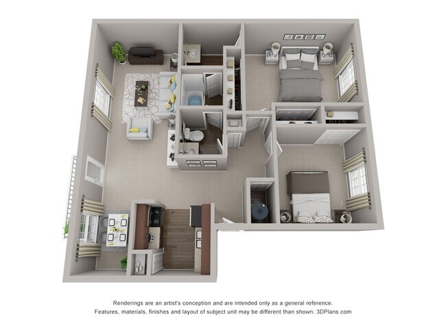 2 Bed 1.5 Bath Floor Plan - Kara West