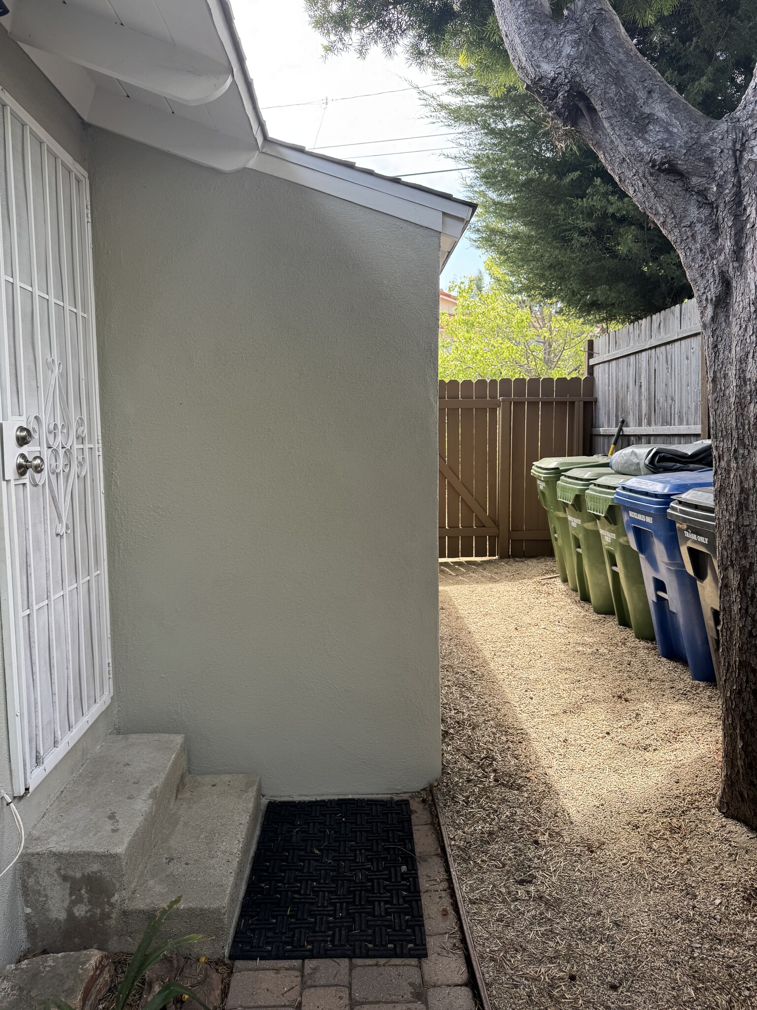 Trash cans garage side entry - 304 N Meadows Ave