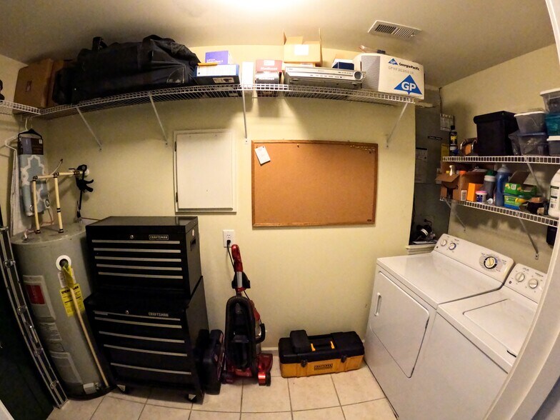 Moderate size utility room with in-unit laundry and newly replaced commercial water heater. - 424 Commerce Ave