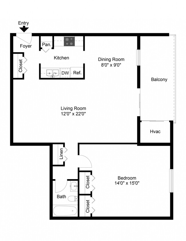 One bedroom floor plan - Paoli Place North Apartments