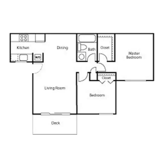 2 Bedroom, 1 Bathroom | 800 Sq. Ft. - The Lakes