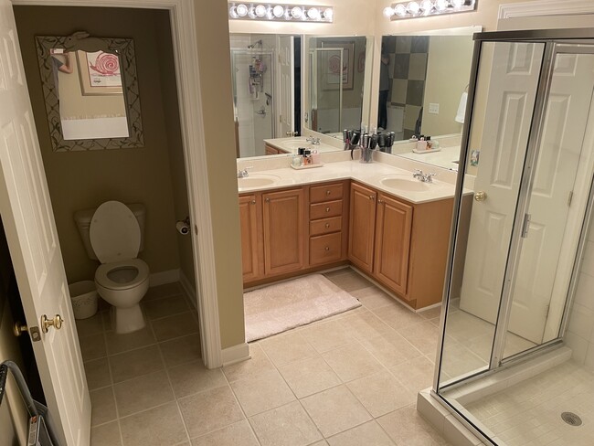 Primary bath with separate tiled walk-in shower and soaking tubalk-i - 306 Presque Isle Ln