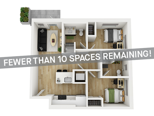 2x2 Courtyard B - Fewer than 10 Spaces Remaining! - HERE Seattle Student Apartments