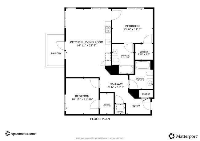 2BR, 2BA - 1,007SF - Alba