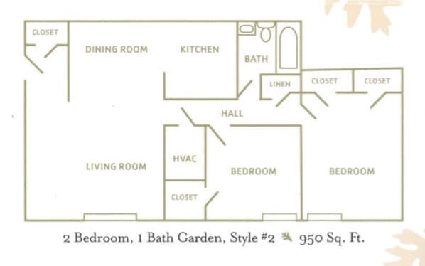 2 Bedroom,1 Bath Garden Style #2 - Ferncliff Apartments