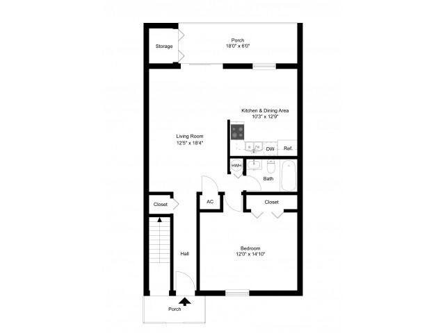 One Bedroom Upstairs Floor Plan - Westover Village Apartments