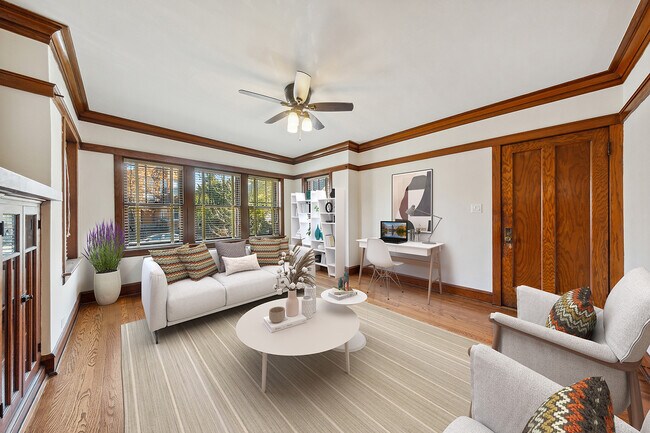 Living Room with Restored Vintage Features - 3830 N Kimball Ave