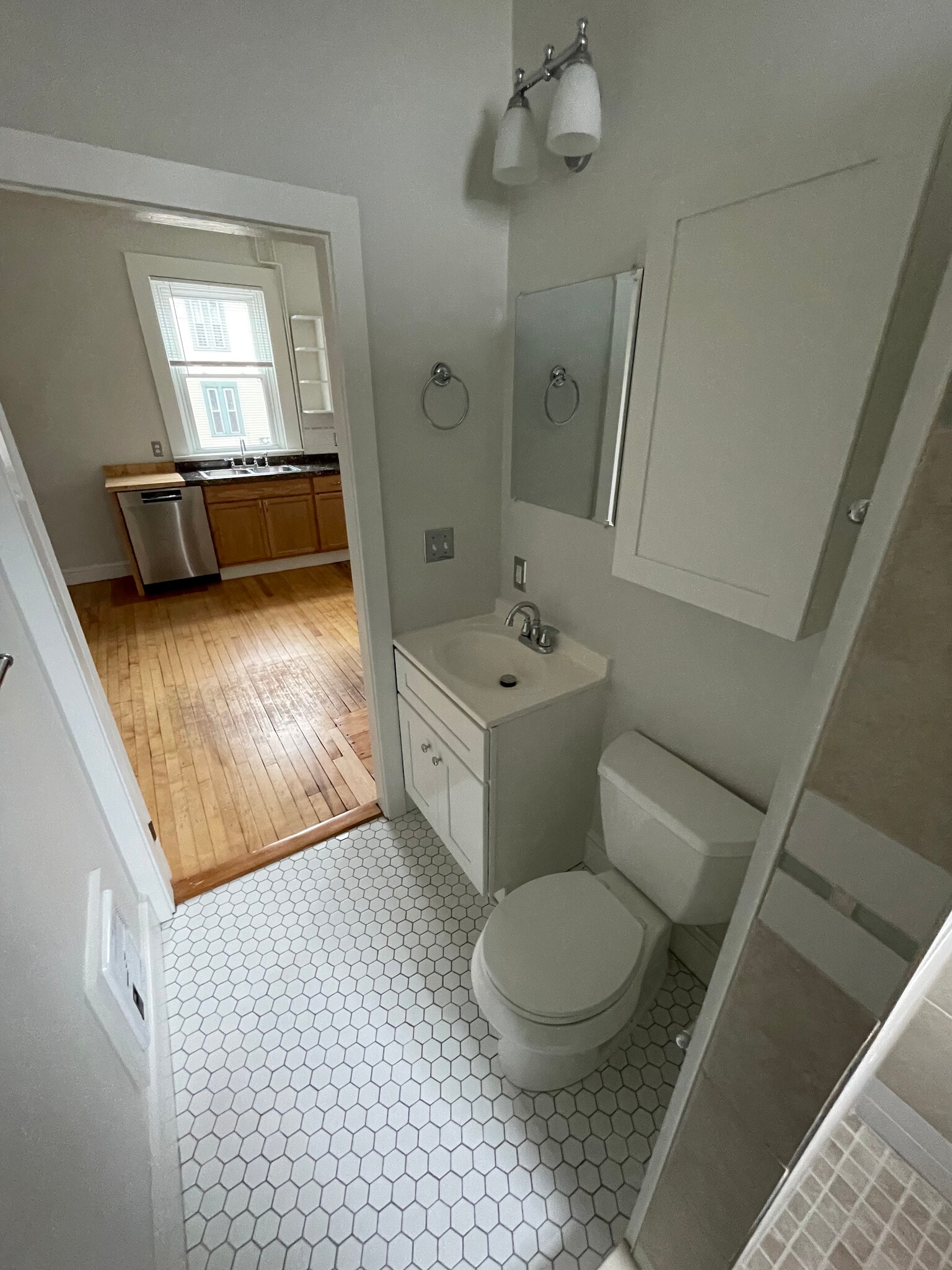 Bathroom w/ walk-in shower & privacy glass. - 18 North St
