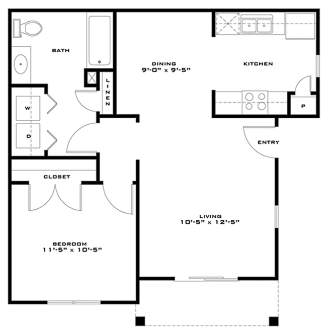 Jamison - 1x1 - 686 SqFt.png - Highland Meadow Village