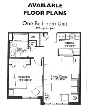 1 Bedroom Floor Plan - Luther Manor at Hillcrest