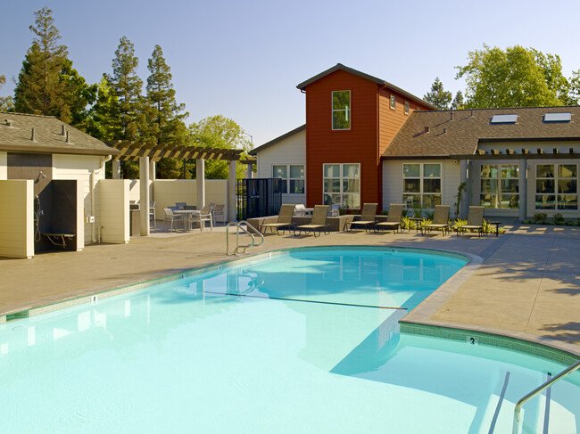 Swimming pool, sundeck with lounge seating - eaves Fremont