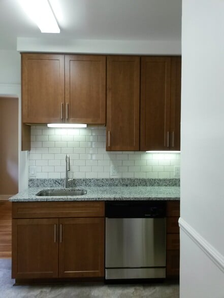 Updated kitchen sink, cabinets, granite countertop and backsplash - 6036 N College Ave