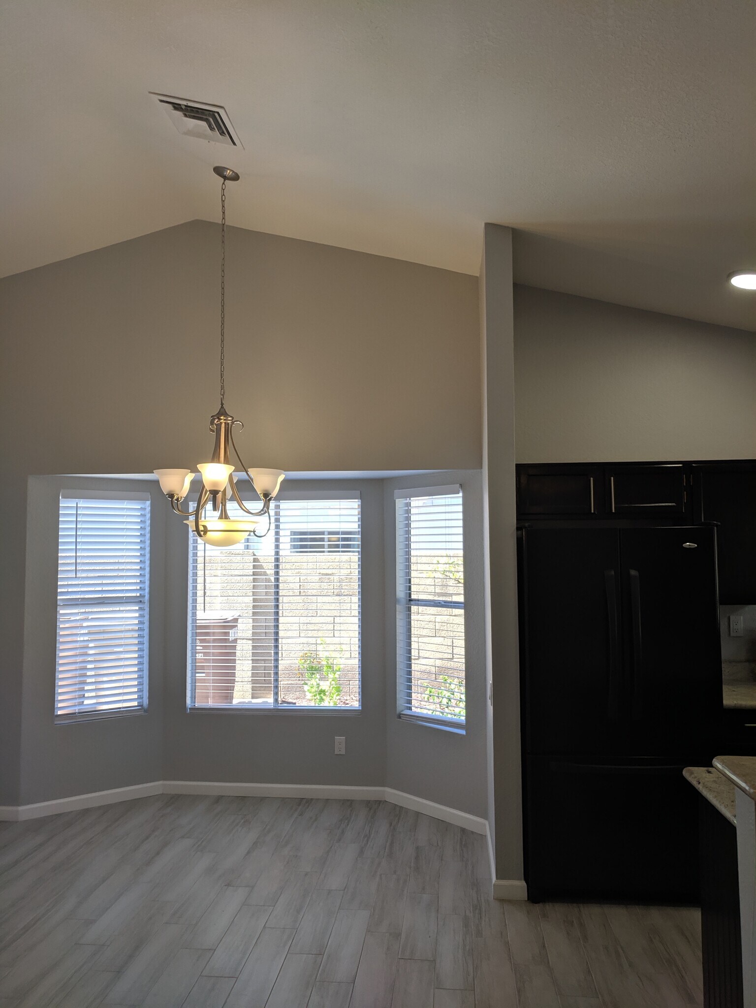 Dining area with Brushed Nickel 9 light Chandelier. Vaulted Ceilings. North Wall - 14101 N 78th Dr