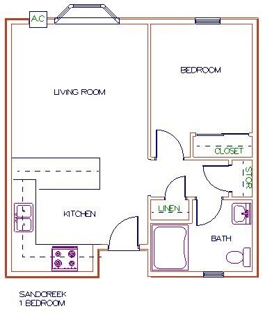 1 Bedroom Standard - Floor Plan - Sand Creek