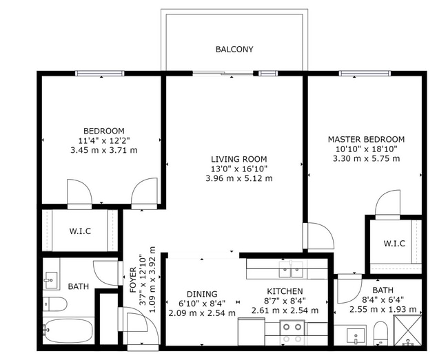2BR/2BA Layout - Bella Vista on Bancroft