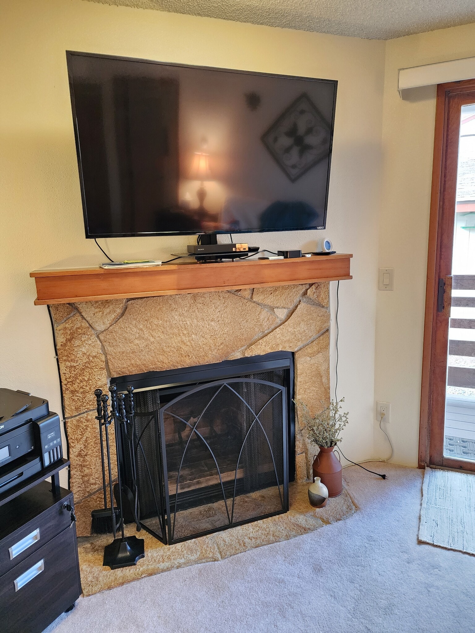 Working wood fireplace with grill and tools - 9645 Independence Dr