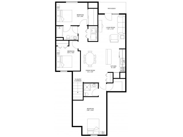 Three Bedroom Two Bathroom - Burntwoods Apartments