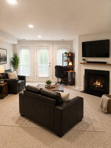 Bright and versatile lower-level family room featuring a gas fireplace and walkout access - 3513 North Reta Avenue