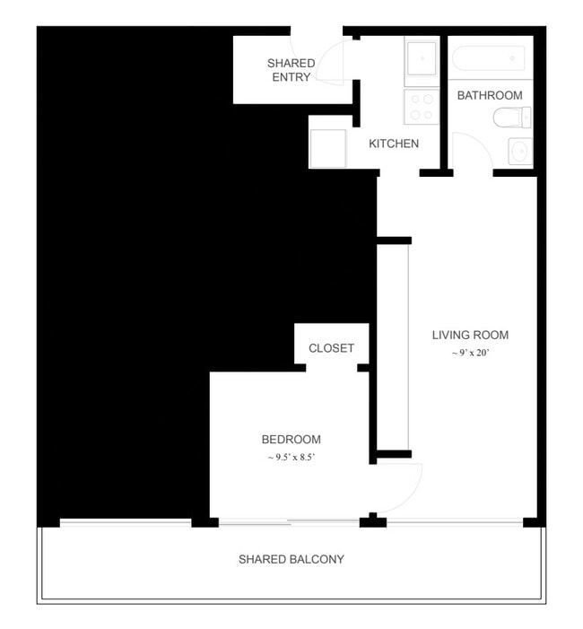 1BR, 1BA - 400SF - Floor Plan A - Blackstone Apartments