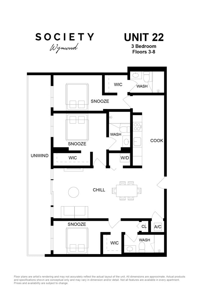 3 Bed - Unit 22 - Fl 3-8 - Society Wynwood