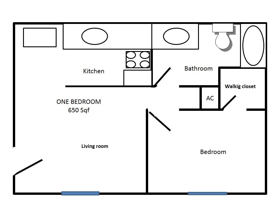 One bedroom Floorplan - 4402 Glasscock Ave