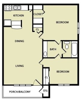 Tradewinds - Plan B - 1 Beds - 1 Baths - 768 Sq. ft. - Tradewinds Apartments