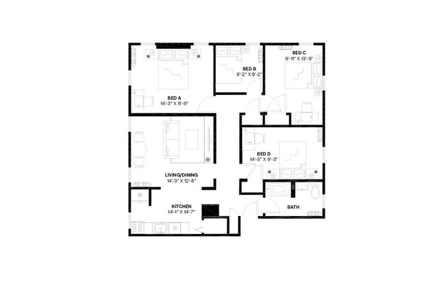 Building Photo - Private bedroom in 4 bed/1 bath Home