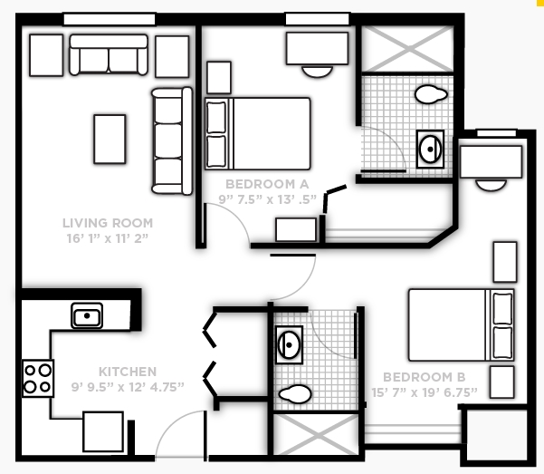 2BR/2BA Square - NorthView Student Apartments