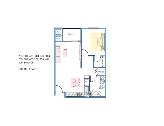 1 Bedroom/1 Bath Room Layout - 928 S Berendo St