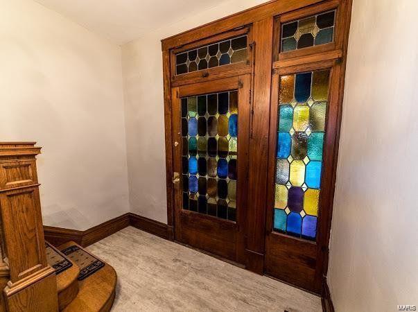 Entry Door to 2nd Floor Unit, Original Stained Glass Solid Wood Door - 4507 S Grand Blvd