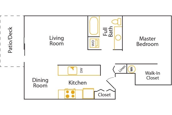 1BR 1BA Floor Plan 723 - Amber Park