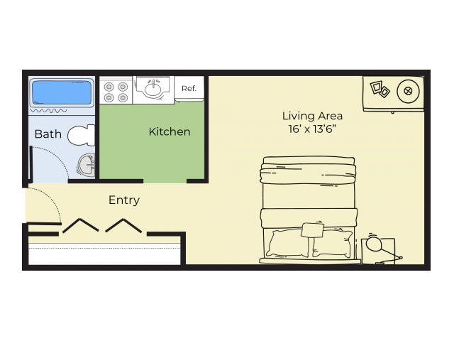 Studio Floor Plan - LOWELL ARMS APARTMENTS