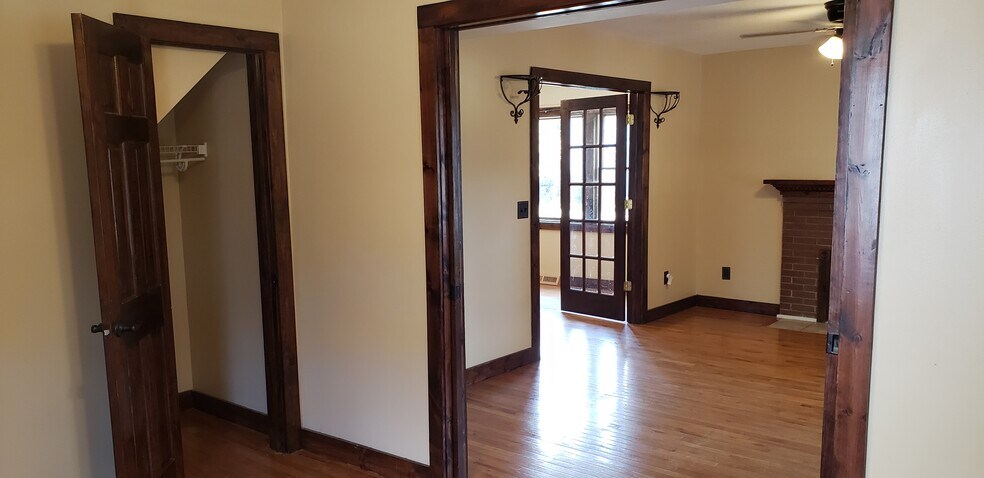 View from bedroom to living room, pocket doors - 87 Woodlawn St