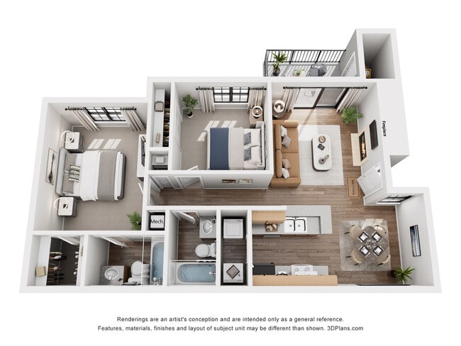 Cedar Floor Plan | 2 Bedroom Apartment in Millcreek | 890 sq ft | Cottonwood Apartment Homes - Cottonwood Apartments