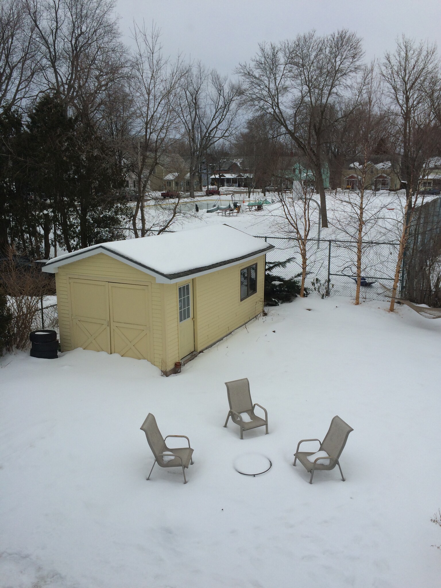 Large backyard with deck and storage building - 69 Wright Ave