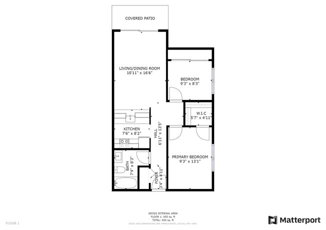 2 Bed 1 Bath Floor Plan - The Coho