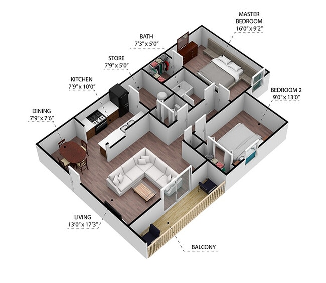 The Kensington | 2 Bed 1.5 Bath | 936 sq ft | Crown Pointe Apartments in Georgetown - Crown Pointe