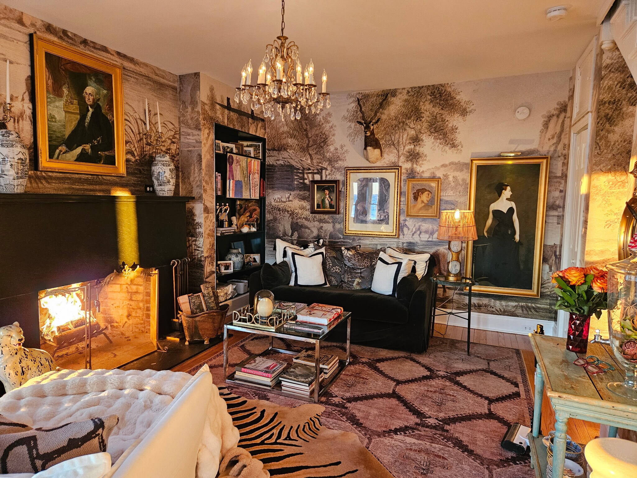 wood burning fireplace in living room furnished and facing Chesapeake Bay - 1301 Rogers Rd