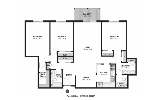 3 Bedroom Floorplan - Kaposia Valley Apartments