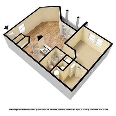 1 BR 1 Ba 840 sq ft Floor Plan A - Orchard Club Apartments