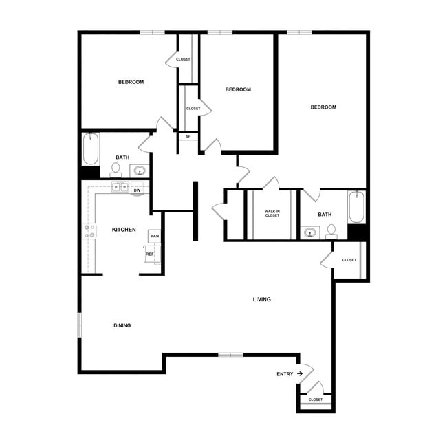 Three Bedroom - 1231 sq. ft. - Beechwood - Beechwood & Beechwood Terrace Apartments