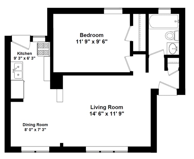 Represents 600 SQFT apartment in the 3419 Building - Maynard At Elaine Place
