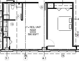 1 Bed Room floor plan - Lofts @ 624