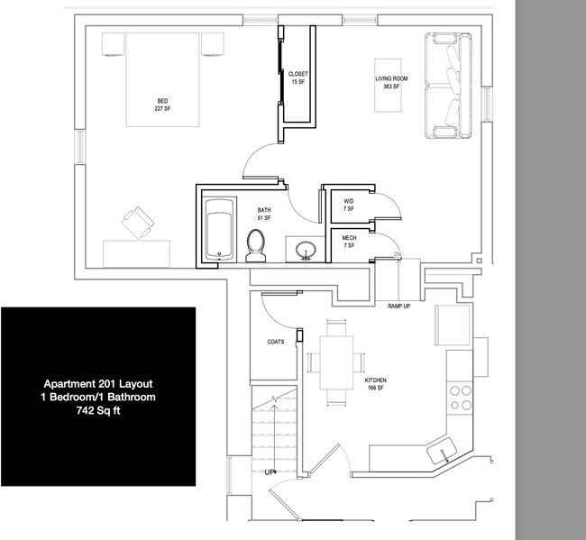 1 bd/1 bath Floorplan - 507 Germantown Pike