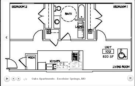 2BR/1BA - Oaks Apartments 55+ Senior Community