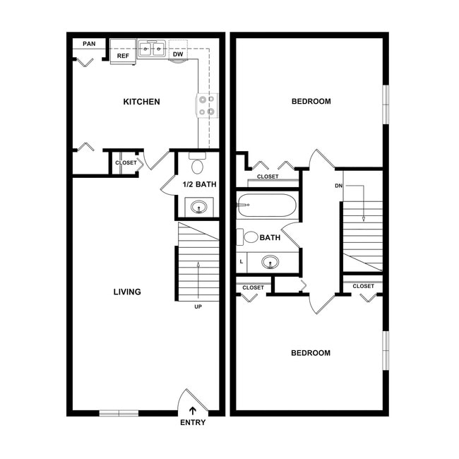 Two Bedroom Townhome - 864 sq. ft. - Beechwood Terrace - Beechwood & Beechwood Terrace Apartments